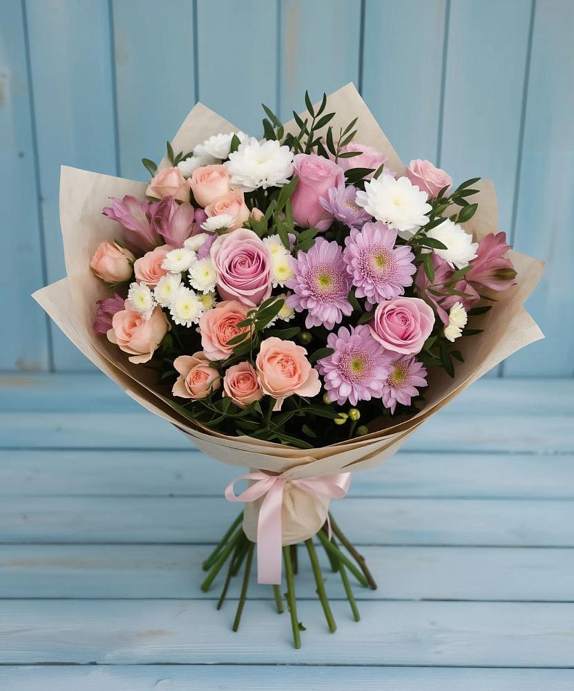 Букет цветов из: Хризантемы, Розы и Альстромерии в Егерухай