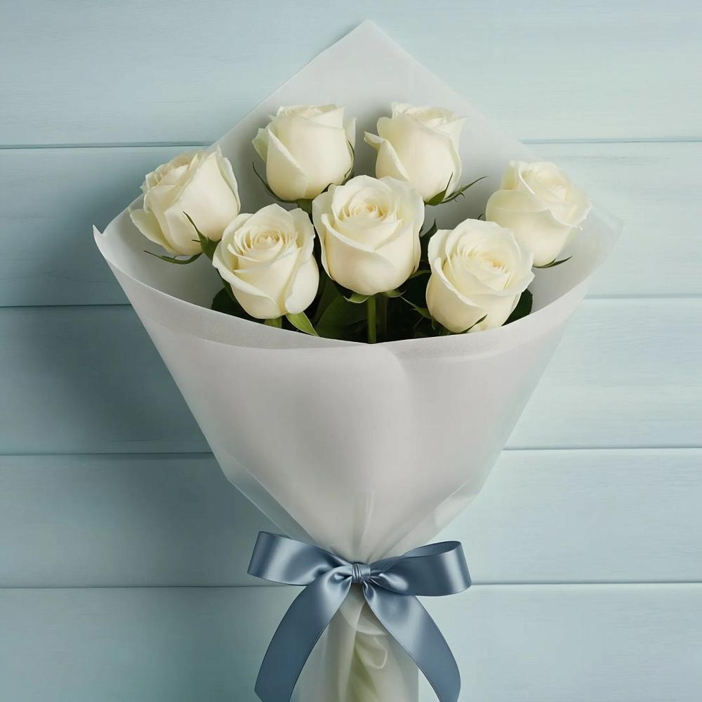 Букет 7 Белых роз Эдлесс Лав в Егерухай